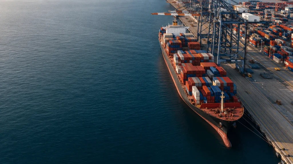 Navire porte-conteneurs et terminal portuaire, illustration de notre activité.